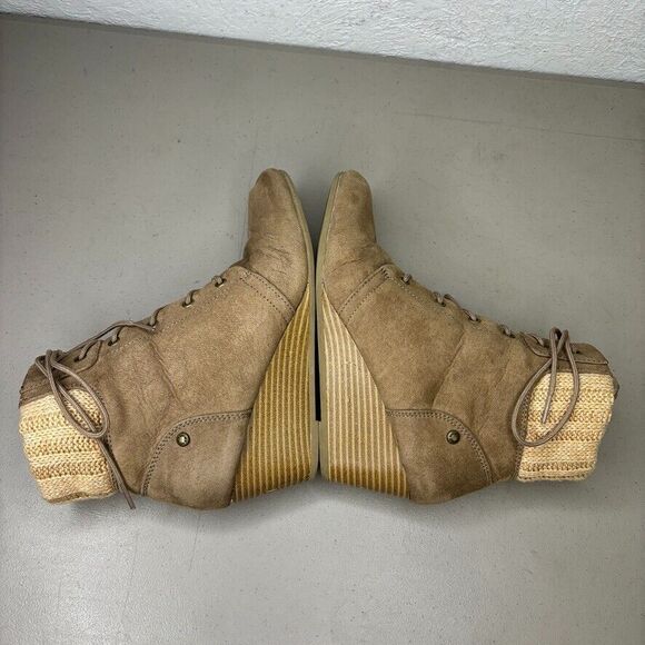 Nine West Lotus Brown Fabric Mid Wedge Ankle Bootie Womens Size 6M - Picture 4 of 12
